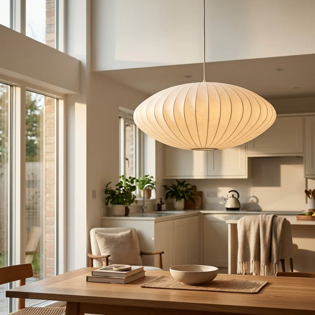 Japanese Silk Wabi Sabi Oval Pendant Light