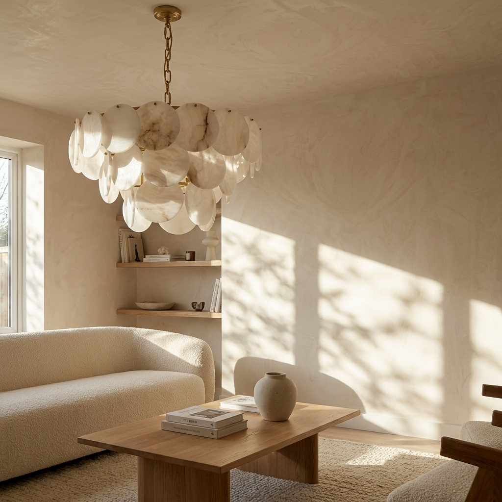 Natural Alabaster Disc Chandelier