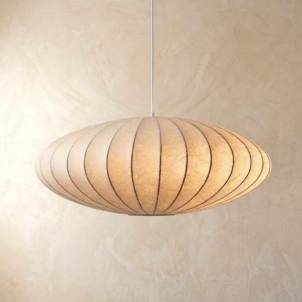 Japanese Silk Wabi Sabi Oval Pendant Light