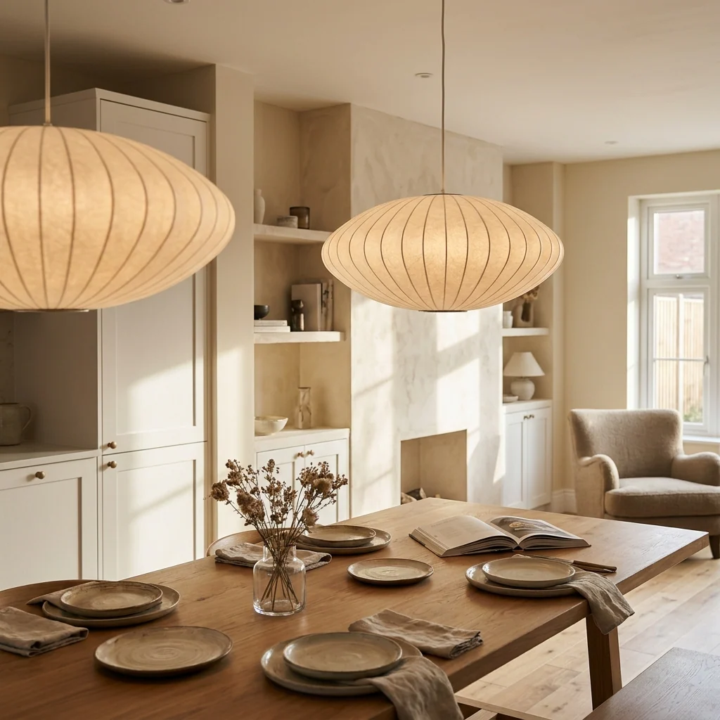 Japanese Silk Wabi Sabi Oval Pendant Light