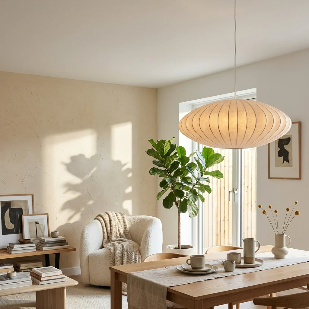 Japanese Silk Wabi Sabi Oval Pendant Light