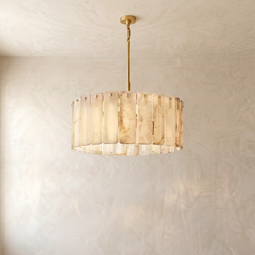 Natural Alabaster Column Chandelier