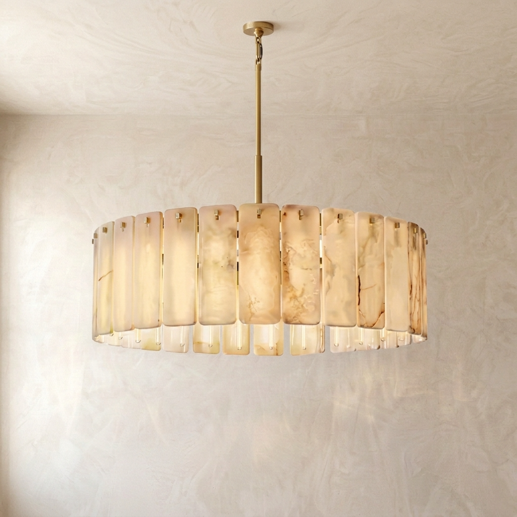 Natural Alabaster Column Chandelier