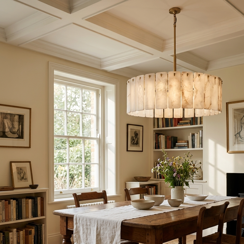 Natural Alabaster Column Chandelier