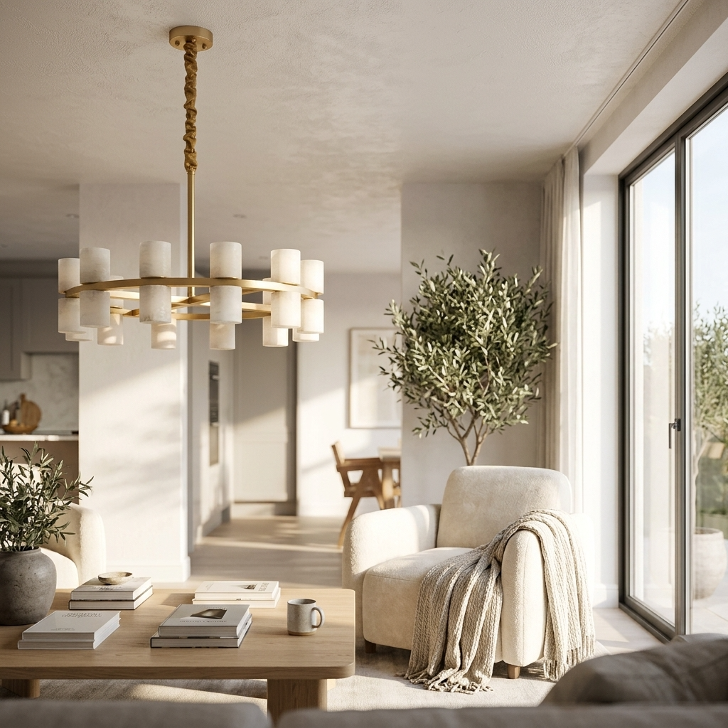 Natural Alabaster Crown Chandelier