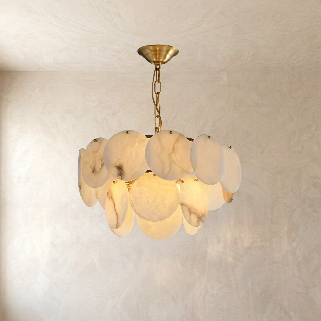 Natural Alabaster Disc Chandelier