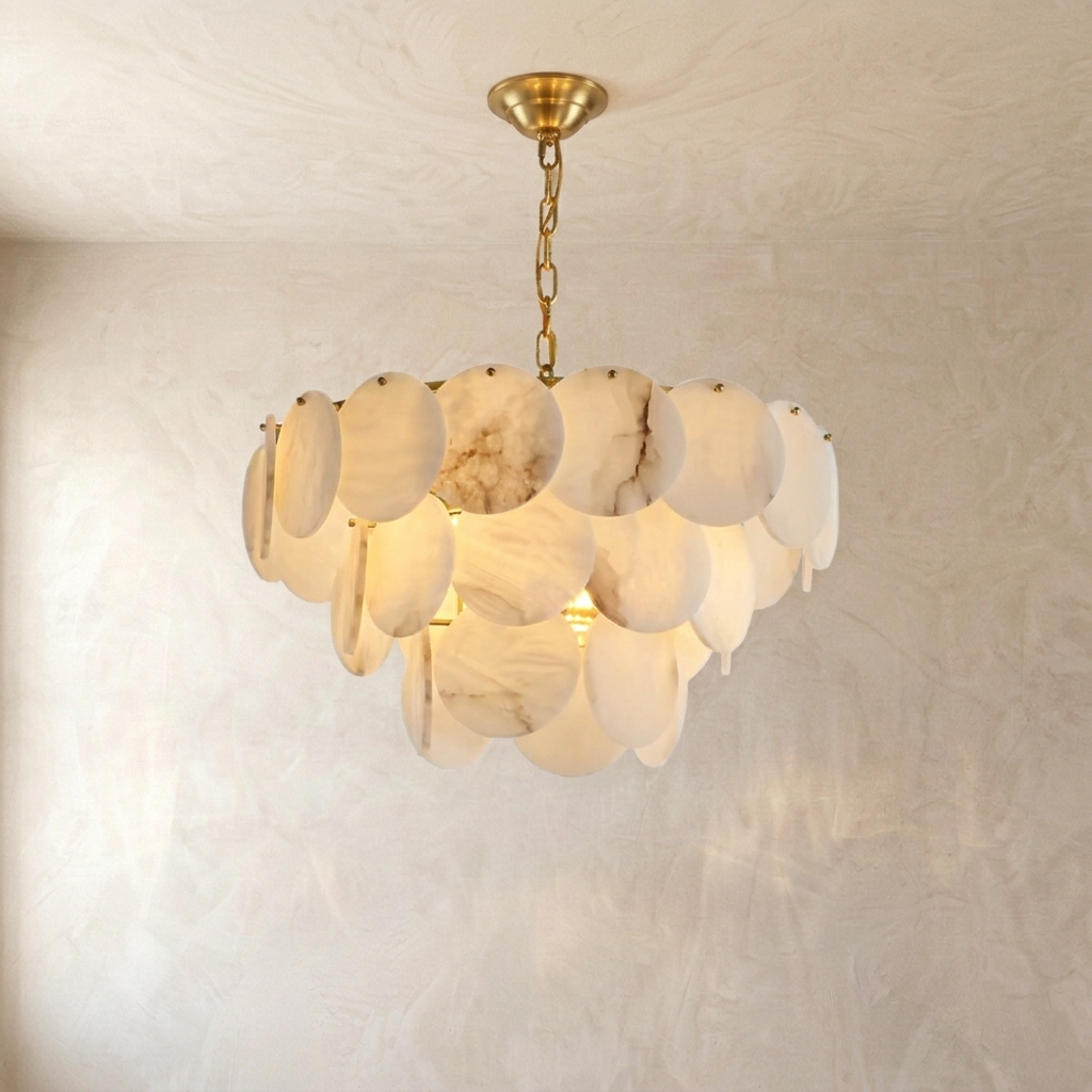 Natural Alabaster Disc Chandelier