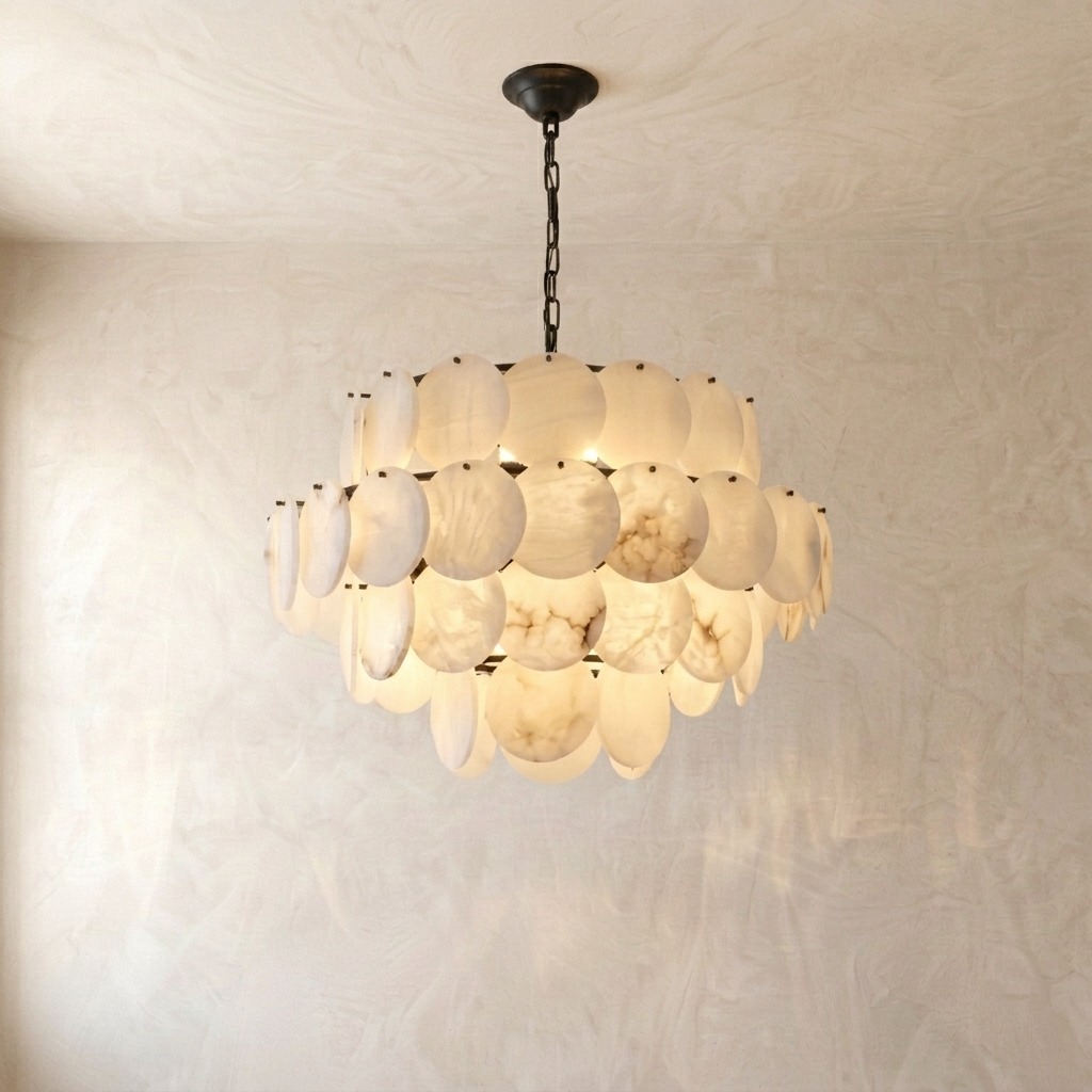 Natural Alabaster Disc Chandelier