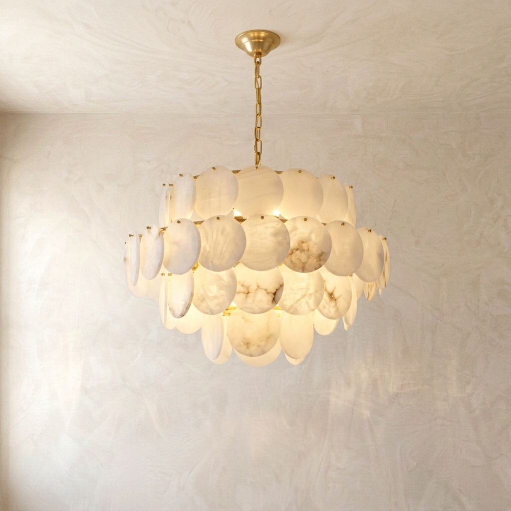 Natural Alabaster Disc Chandelier