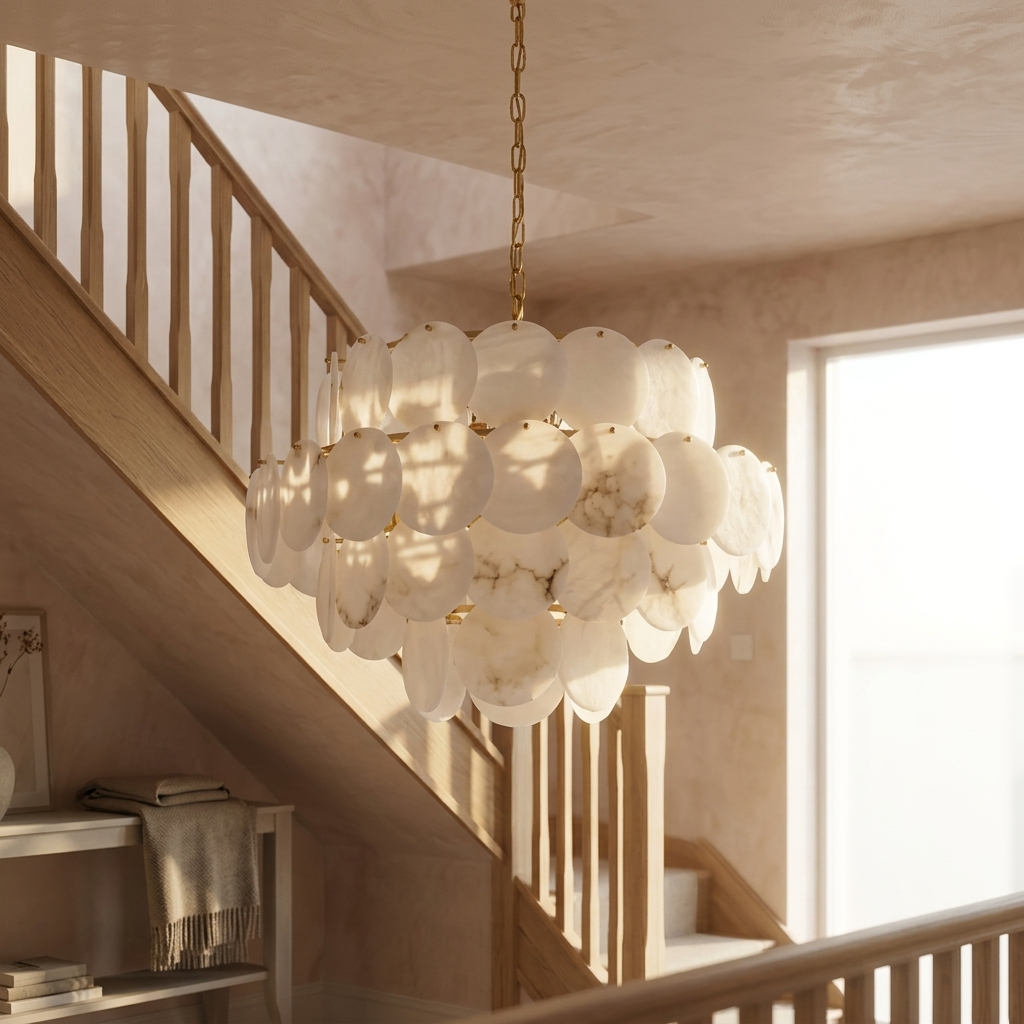 Natural Alabaster Disc Chandelier