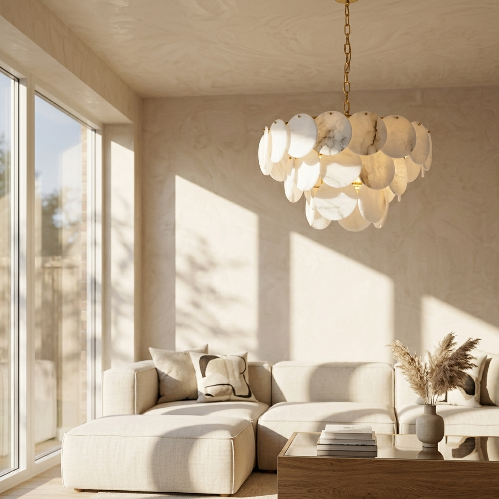 Natural Alabaster Disc Chandelier