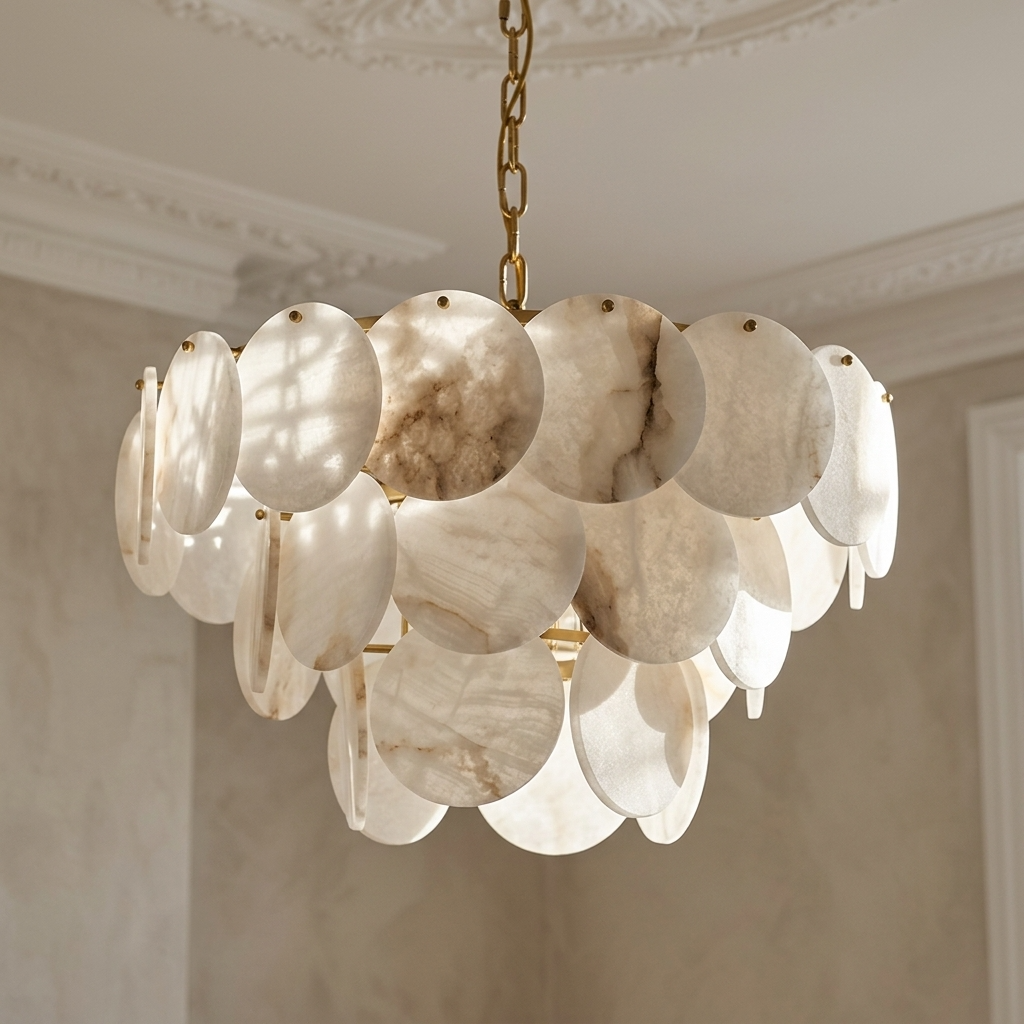 Natural Alabaster Disc Chandelier