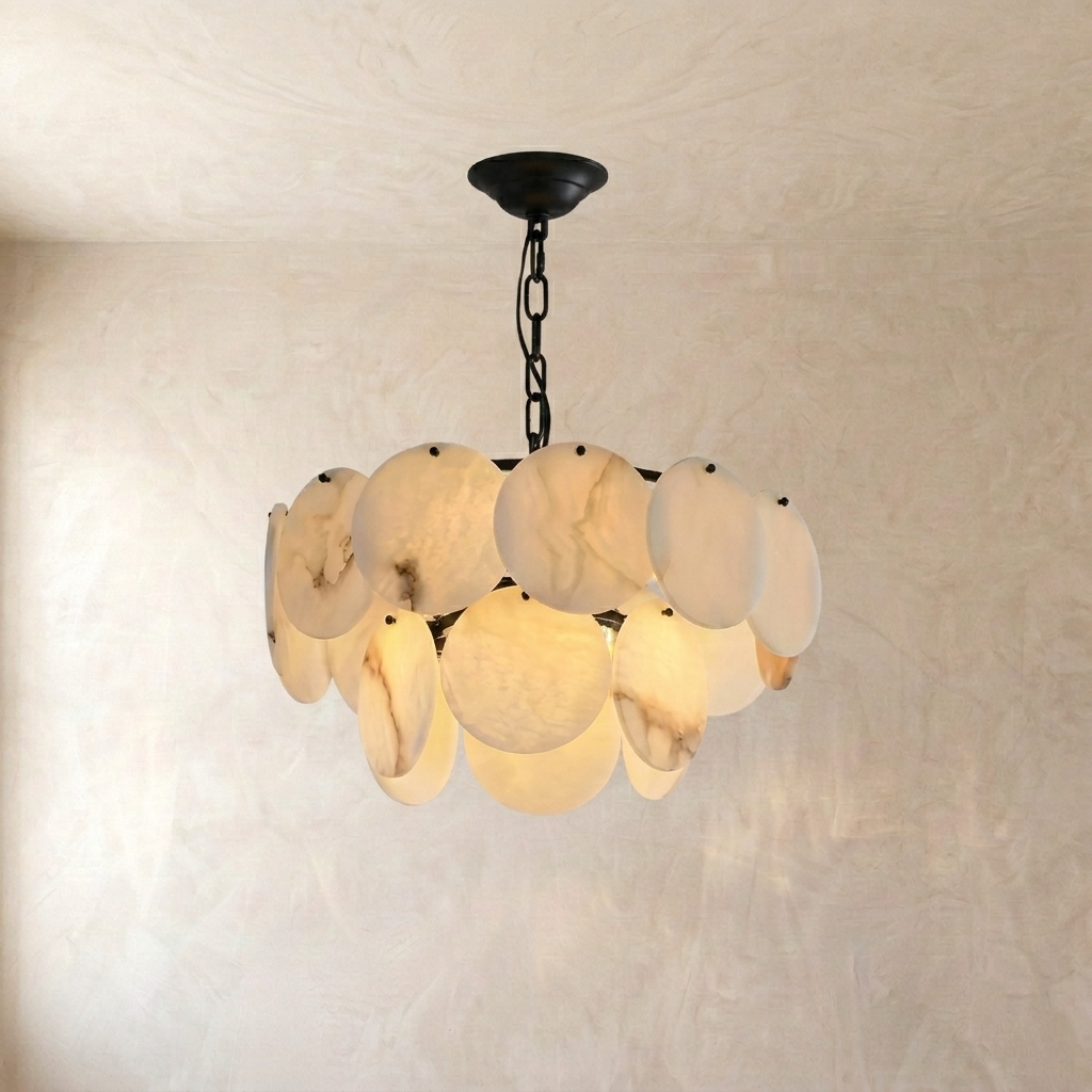 Natural Alabaster Disc Chandelier