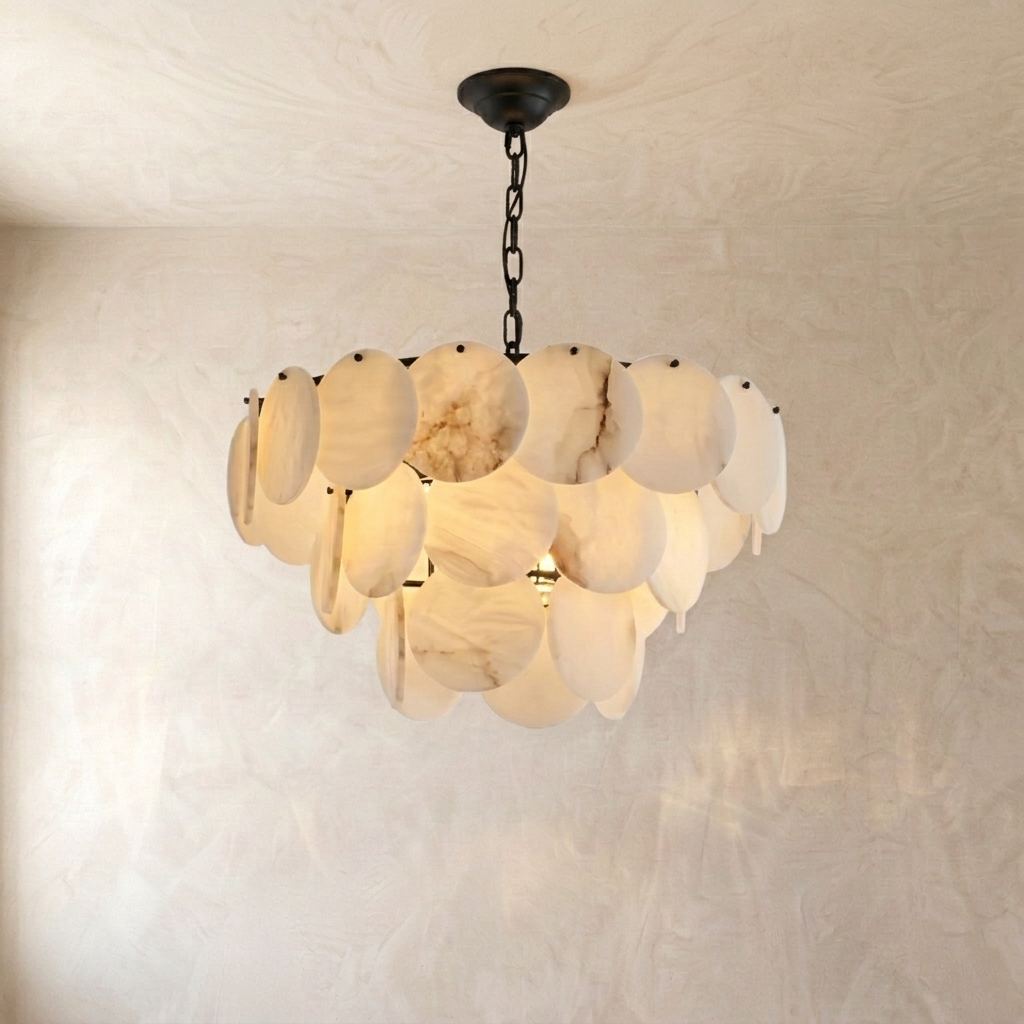 Natural Alabaster Disc Chandelier