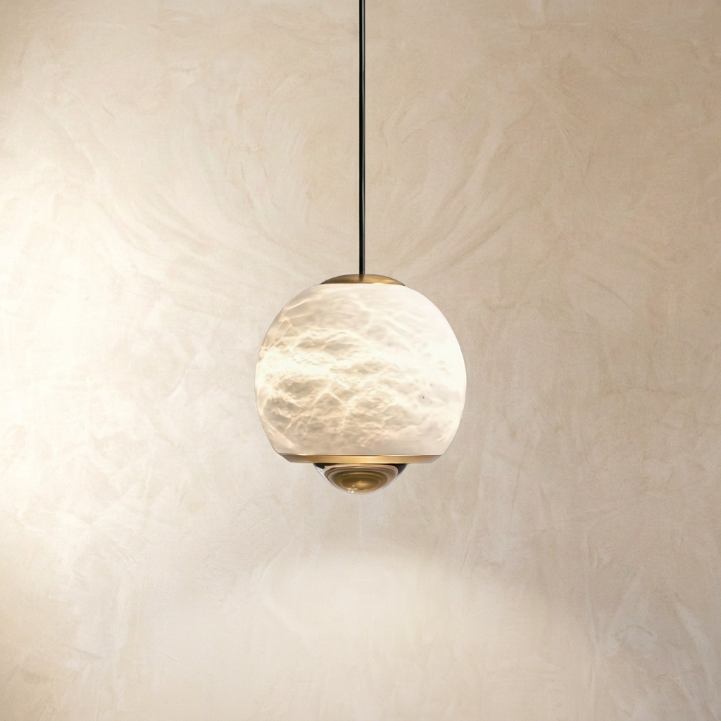 Natural Alabaster Sphere Pendant Light