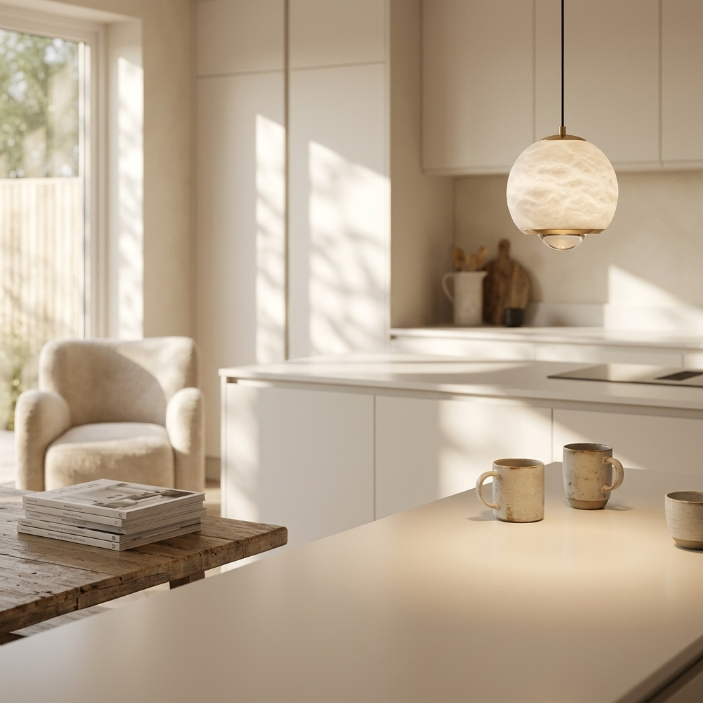 Natural Alabaster Sphere Pendant Light