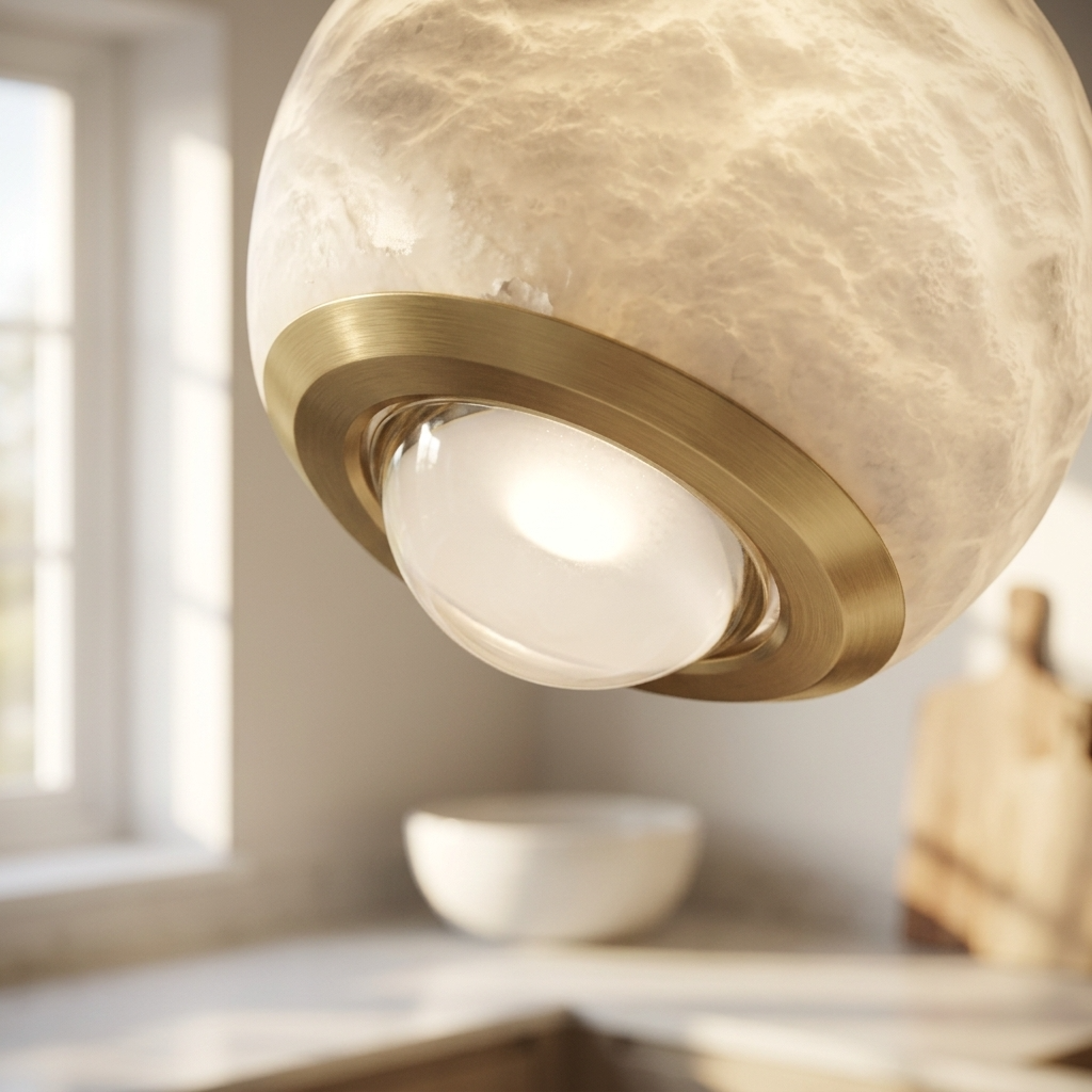 Natural Alabaster Sphere Pendant Light